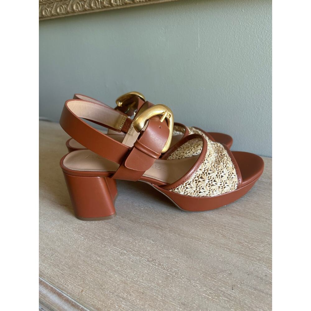 Aerosoles Women’s Woven Platform Sandals – Brown Leather, Gold Buckle, Size 9, - Picture 2 of 11